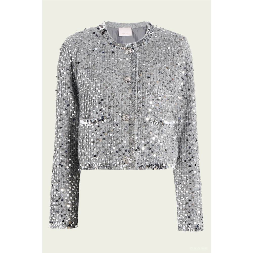 NEW CINQ A SEPT benoit embellished jacket in silver - Picture 2 of 2